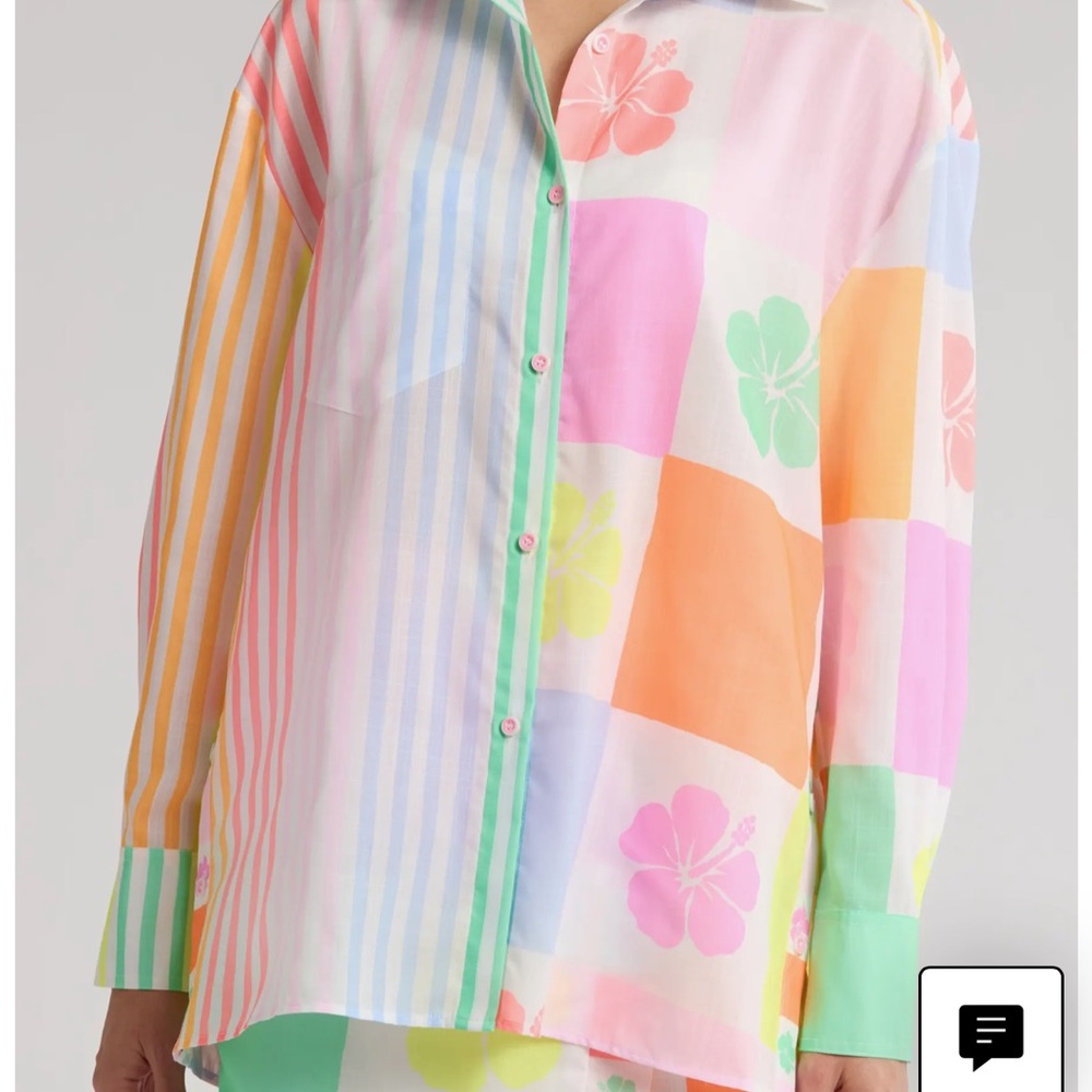 Long Sleeve Beach Shirt - Hibiscus Rainbow - Small